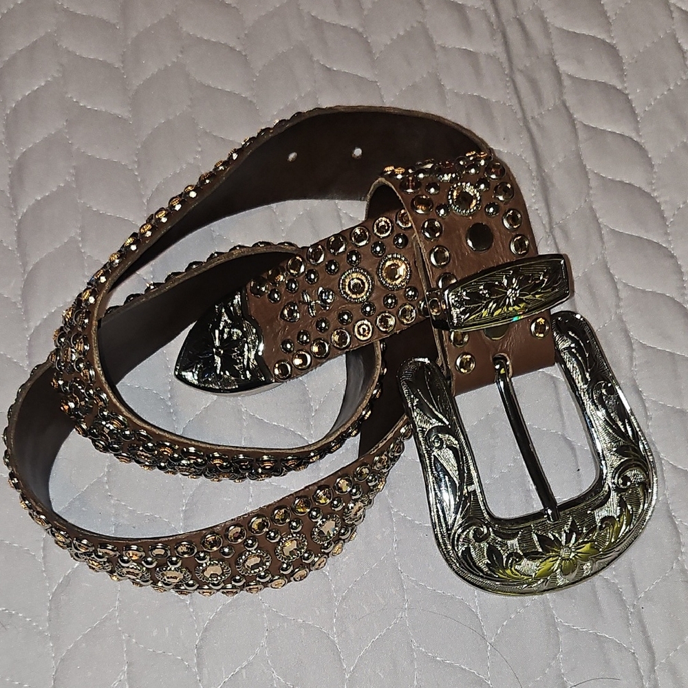 Studded Brown Belt with Silver Buckle